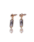 2 Stone Crystal Brass Metal Drop Earring in Lt Gold Metal Finish with Baroque Pearls