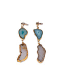 Blue stone Agate Natural Statement Earrings in Lt Gold Metal Finish