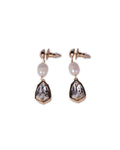2 Stone Swarovski Crystal Baroque Pearl Drop Earrings in Lt Gold Finish on the white background