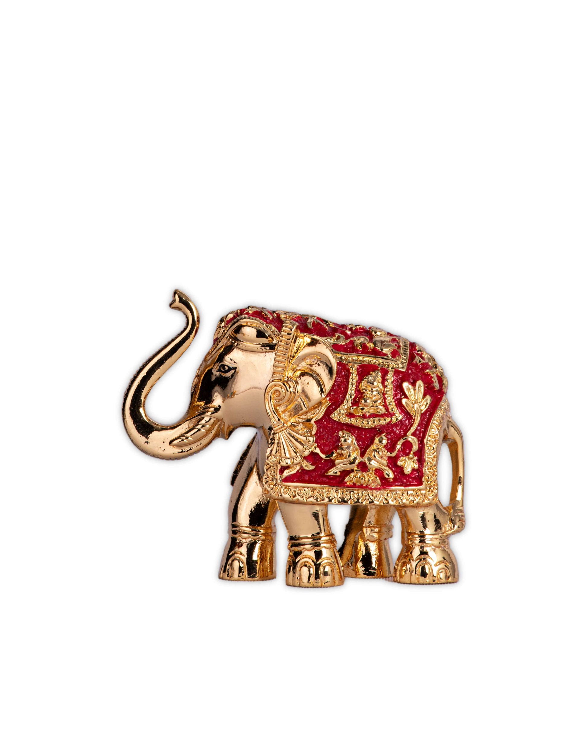 3-Inch Premium Quality Gold Plated Resin Red Elephant Showpiece with red design on it