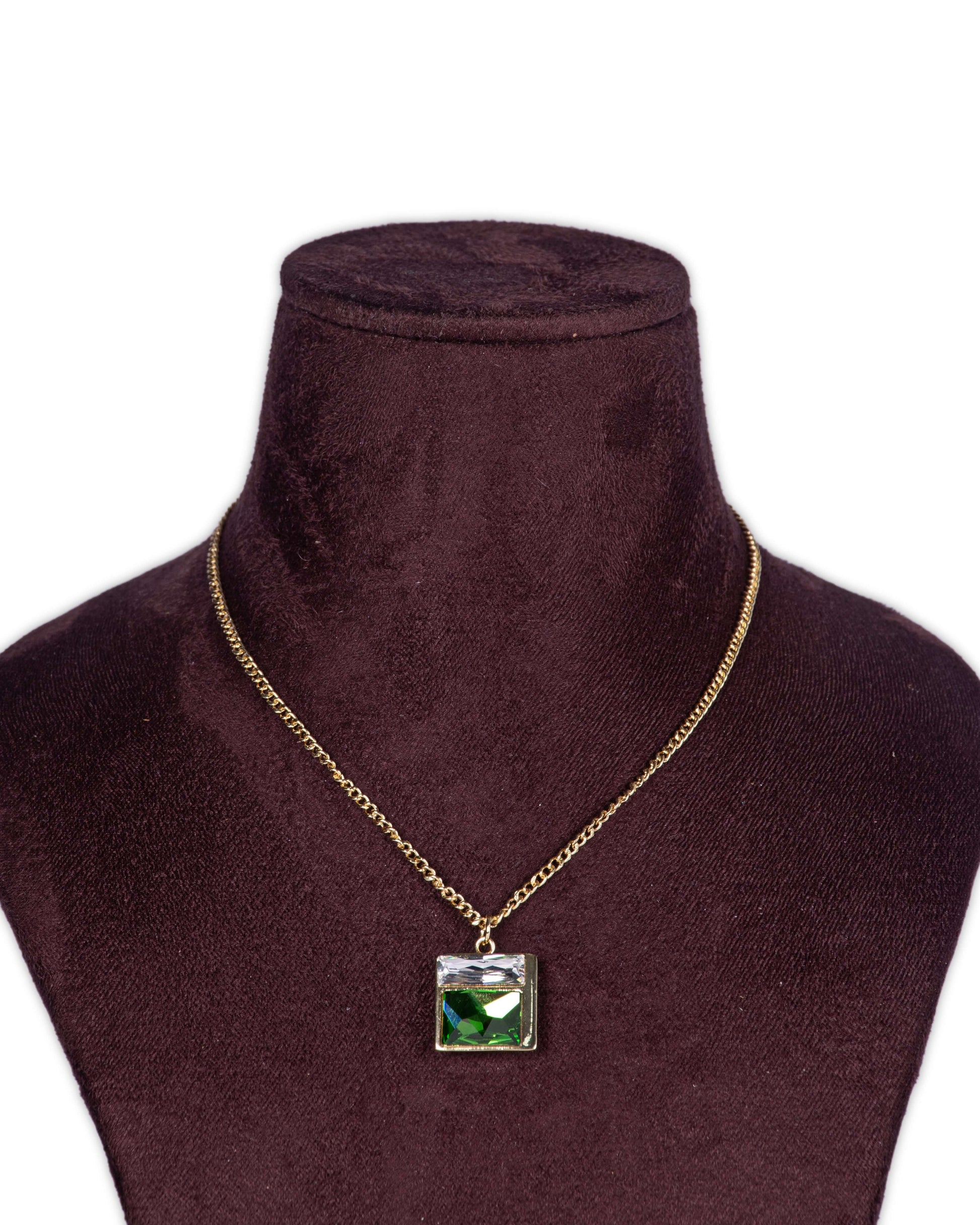 Crystal Brass 2 Stone Pendant with brass chain