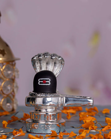 3-Inch Silver Shivling with Base for Pooja and Home Decor
