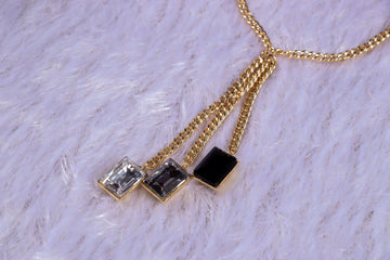Swarovski Crystal 3 Stones Tassel Necklace with Fine Brass Metal Chain in lt Gold Metal Finish