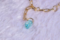 Blue stone Necklace With Semi Precious Aqua Stone in Gold Finish T-Bar Link Chain Long “Yâ€