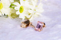 2 Stone Swarovski Crystal Elements SQ Rose Gold Stud Earring