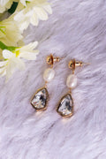 2 Stone Crystal Baroque Pearl Drop Earrings