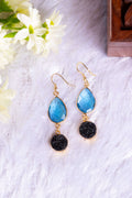 2 stone blue crystal earring with white flowers