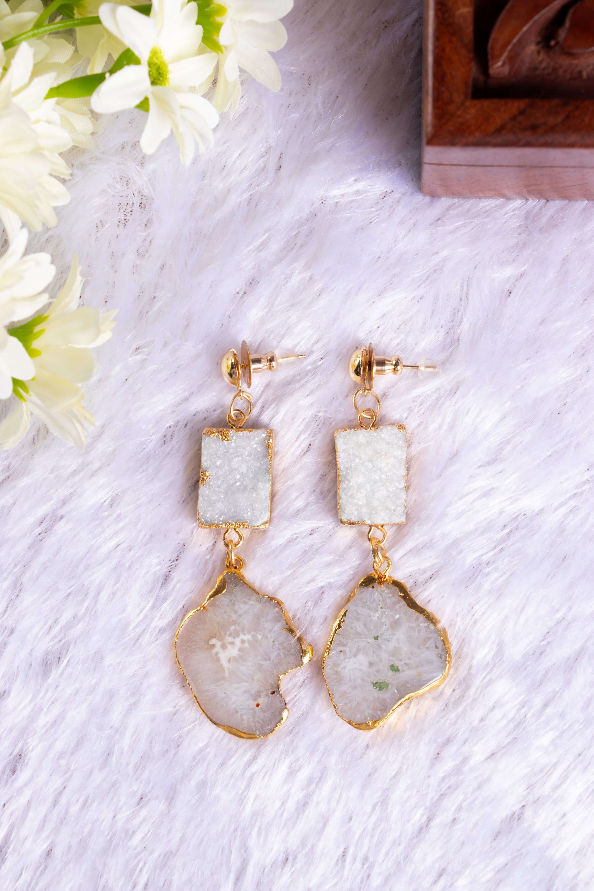 Large Semi Precious Druze / Earrings
