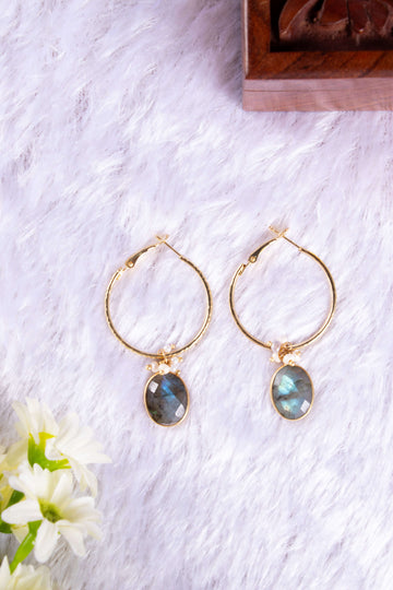 Turquoise stone golden hoop