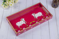 pink Wooden Pichwai Cow Tray with traditional design