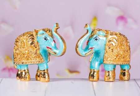 3-Inch Premium Quality Gold Plated Resin Blue Elephant Showpiece