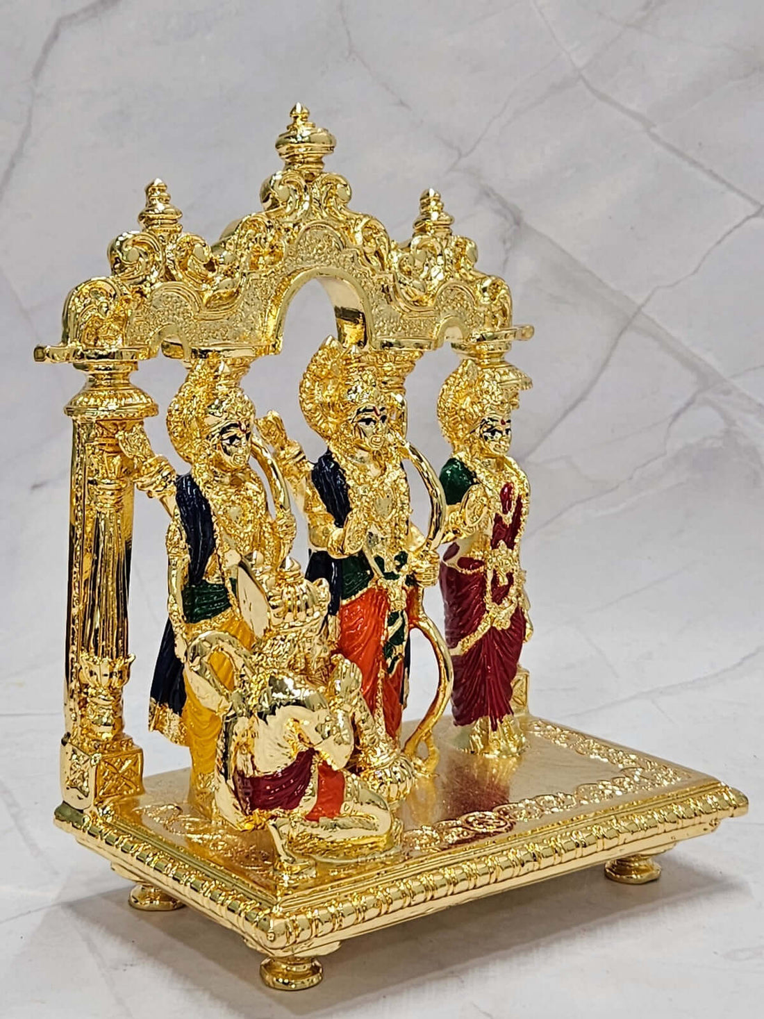 Handcrafted Golden Ram Darbar with Frame featuring Lord Rama, Goddess Sita, Lord Lakshmana, and Lord Hanuman