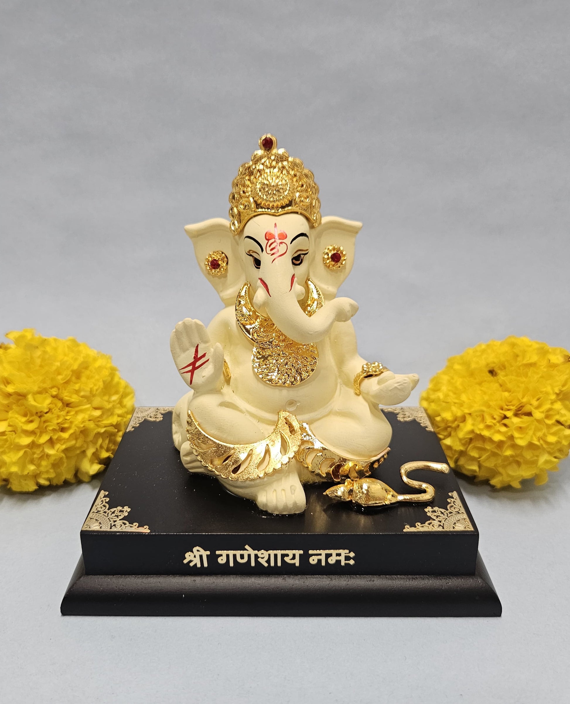 4.5-Inch Gold Plated Lord Jewelry Ganesha Idol with Yellow Color for Home Decor and Gifting