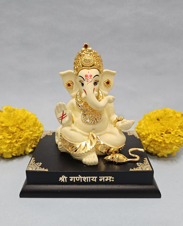 4.5-Inch Gold Plated Lord Jewelry Ganesha Idol with Yellow Color for Home Decor and Gifting