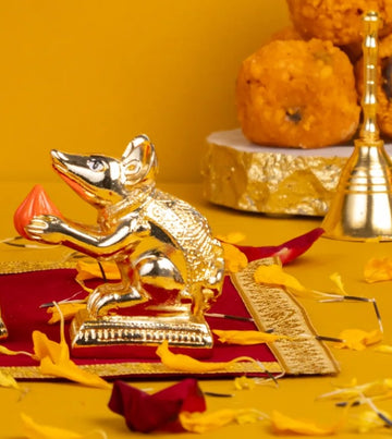 Gold Mushak Idol for Ganpati Pooja (2 inches)