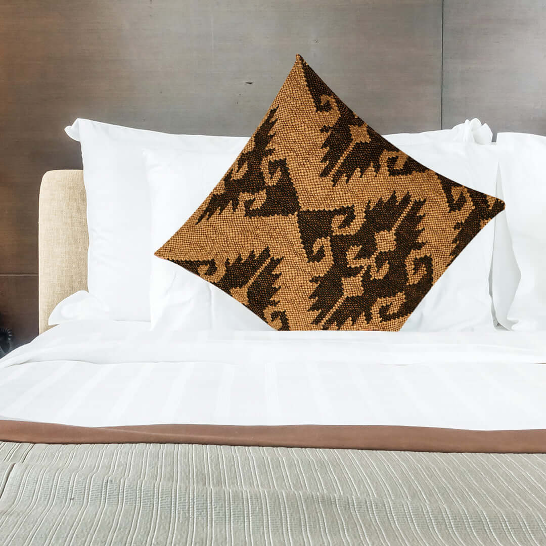 Hand Woven Jute Cushion Cover on the bed