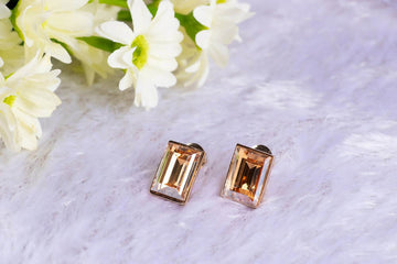 2 Stone Swarovski Crystal Brass Metal Stud Earring in Lt Gold Metal Finish