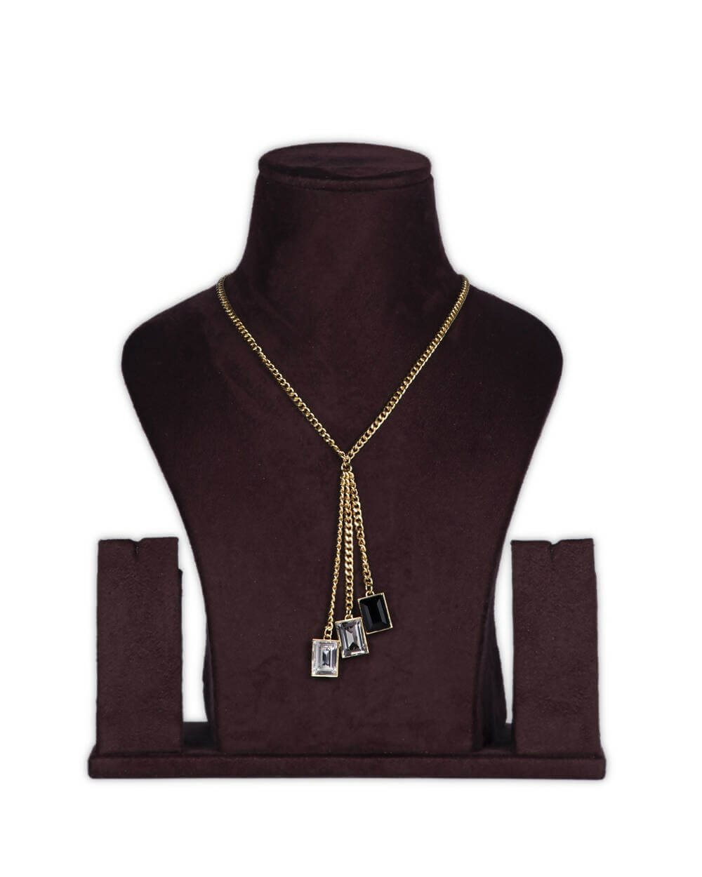 Swarovski Crystal 3 Stones Tassel Necklace with Fine Brass Metal Chain in lt Gold Metal Finish