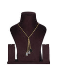 Swarovski Crystal 3 Stones Tassel Necklace with Fine Brass Metal Chain in lt Gold Metal Finish on the showpiece