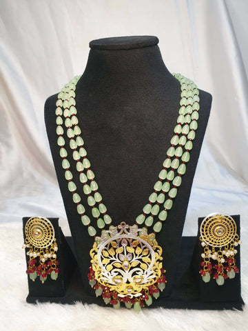 Pearl Necklace with Laxmi Pendant (Green)