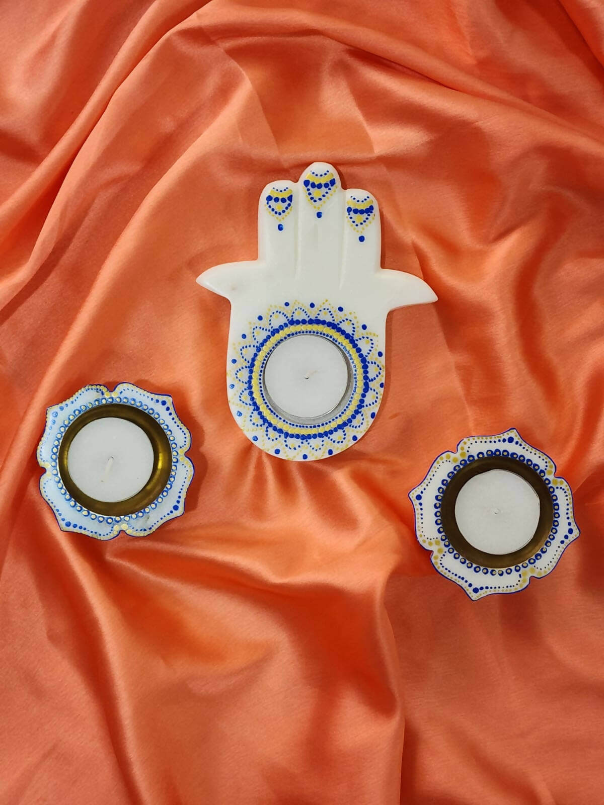 Handpainted Hamza hand with Diya set of 2
