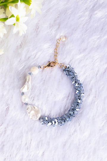 Half and Half Baroque Pearl and Crystal Wrapped Bead Bracelet