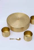 Brass Spice Container with Embossed Lid 7 Compartments and 1 Spoon