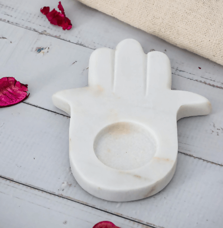 Hamza white antique hand held candle holder​