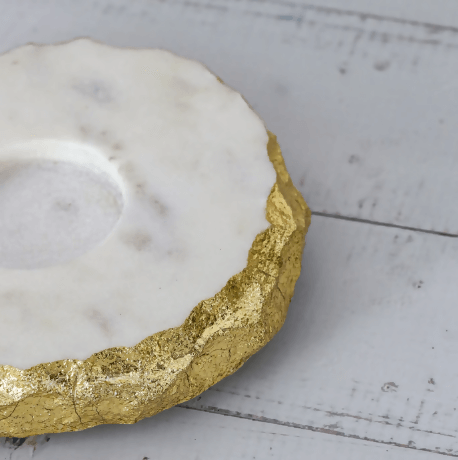Marble Tea Light Holder in white color and Golden border