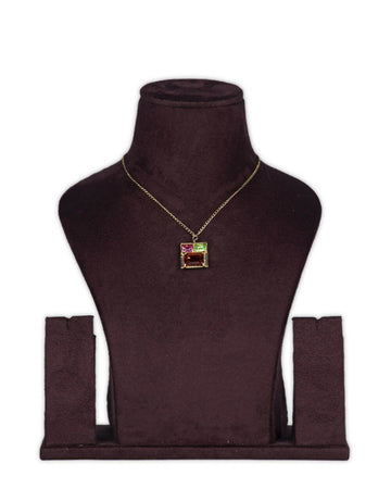 3 Stone Swarovski Crystal Brass Metal Pendant Necklace in Lt Gold Metal Finish