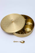 House of Wemy Golden Spice Container with Embossed Lid, 7 Compartments, and Spoon