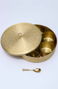 Brass Spice Container with Embossed Lid 7 Compartments and 1 Spoon