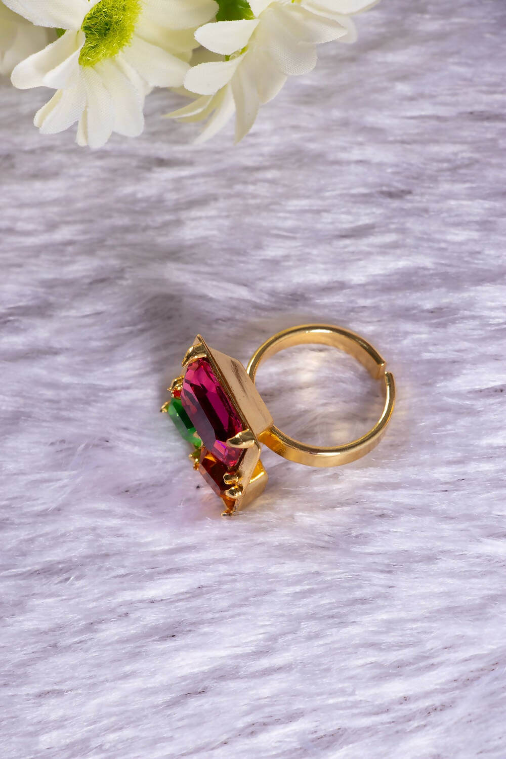 3 Stone Swarovski Crystal Brass Metal Finger Ring