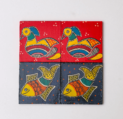 red and blue Handpainted coaster set