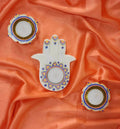White Handpainted Hamza hand with Diya