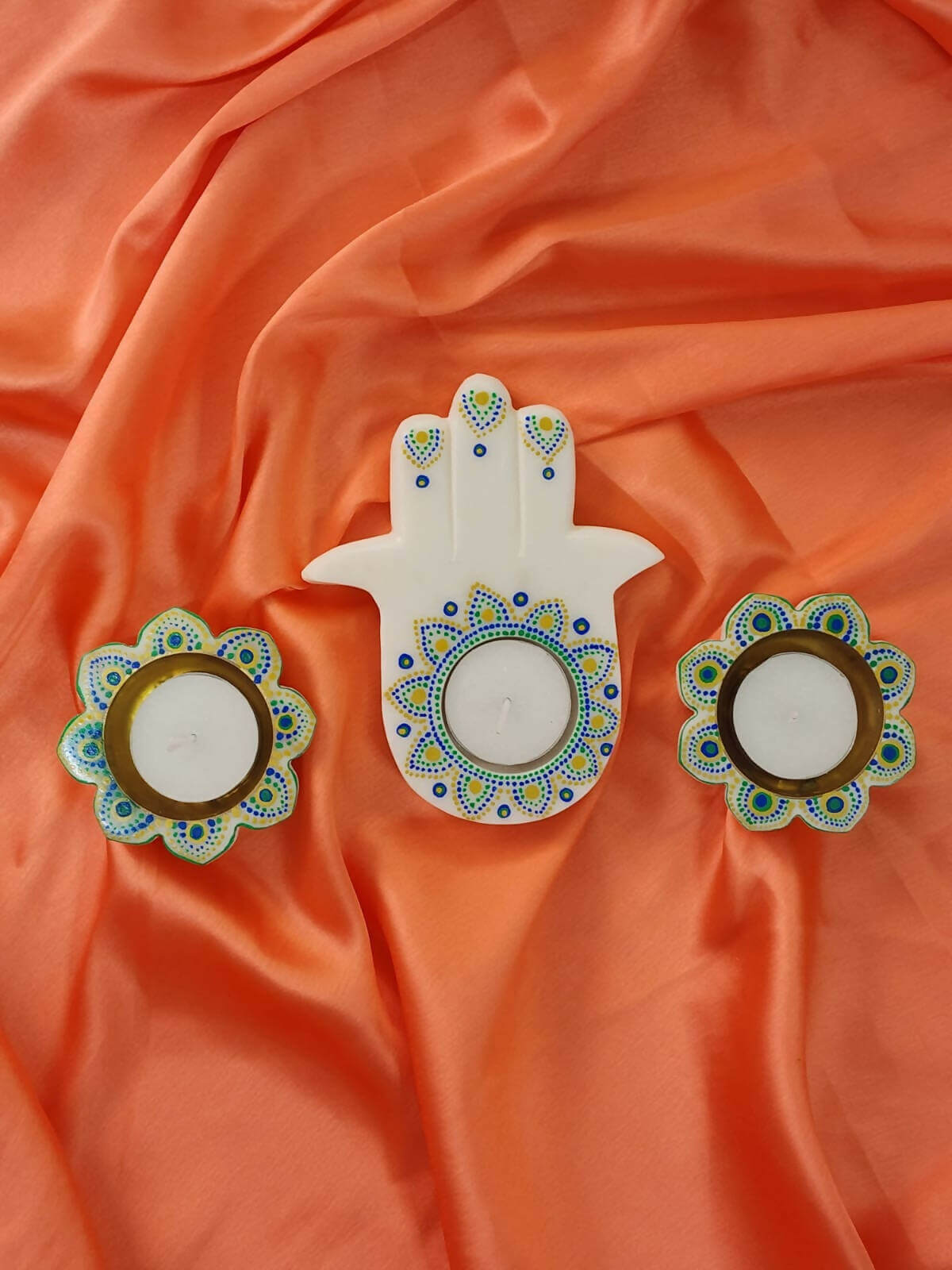 Handpainted Hamza hand with white Diya