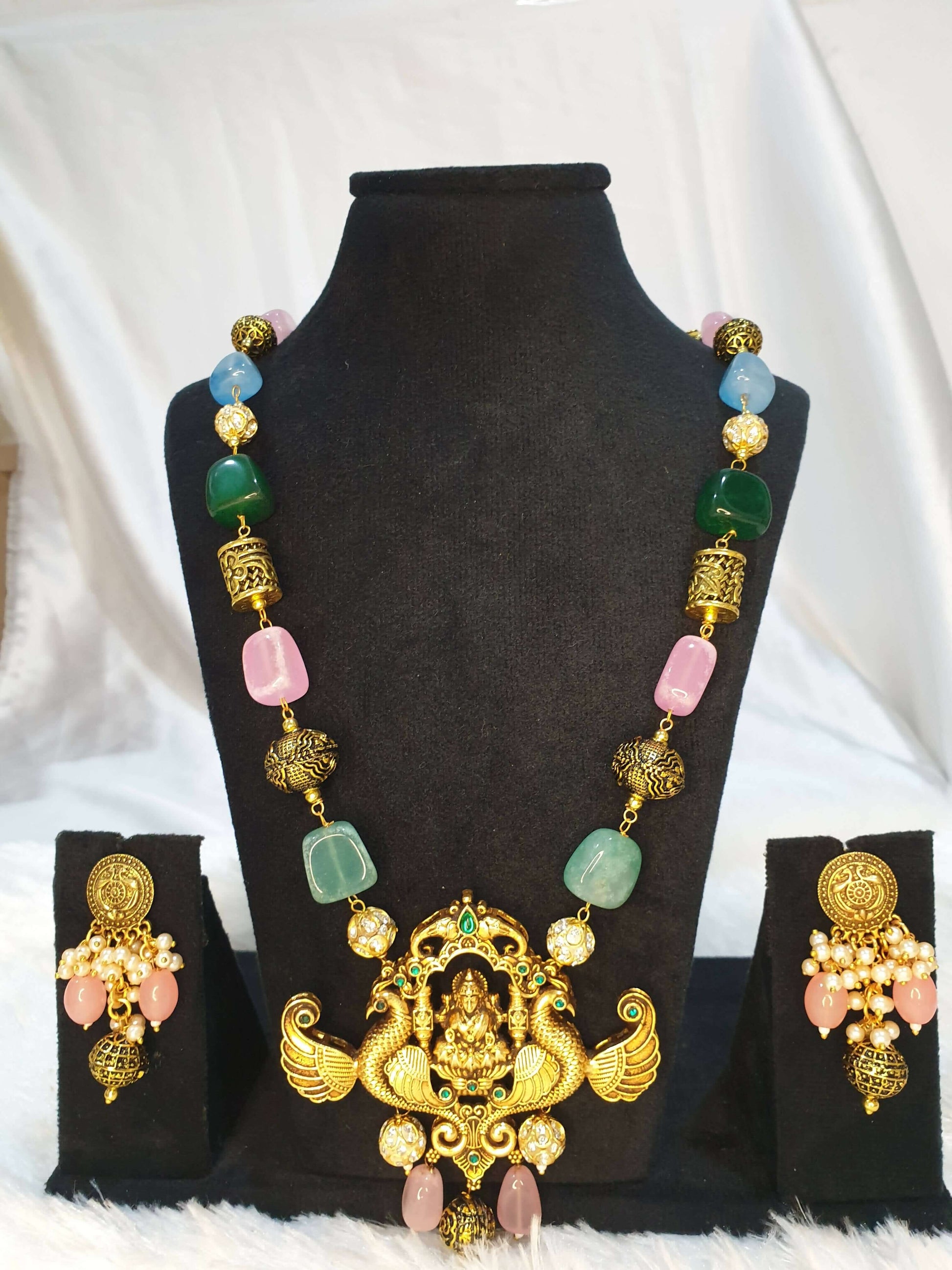 Mystical Mala With laxmi ji Pendant Gold plated with set of earrings on the showpiece