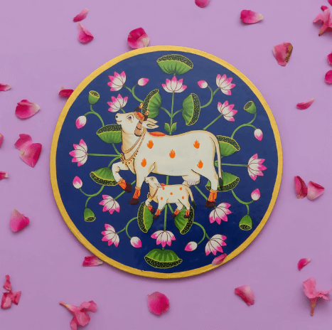 Handcrafted Hand-painted Wooden Pichwai Cow Painting
