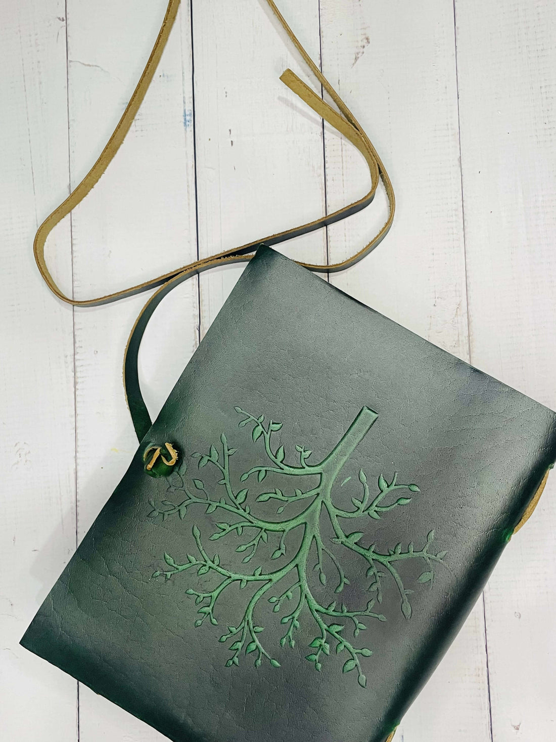 Green Leather Diary carved
