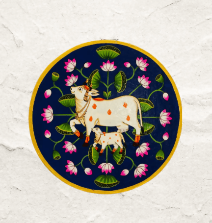 Handcrafted Hand-painted Wooden Pichwai Cow Painting