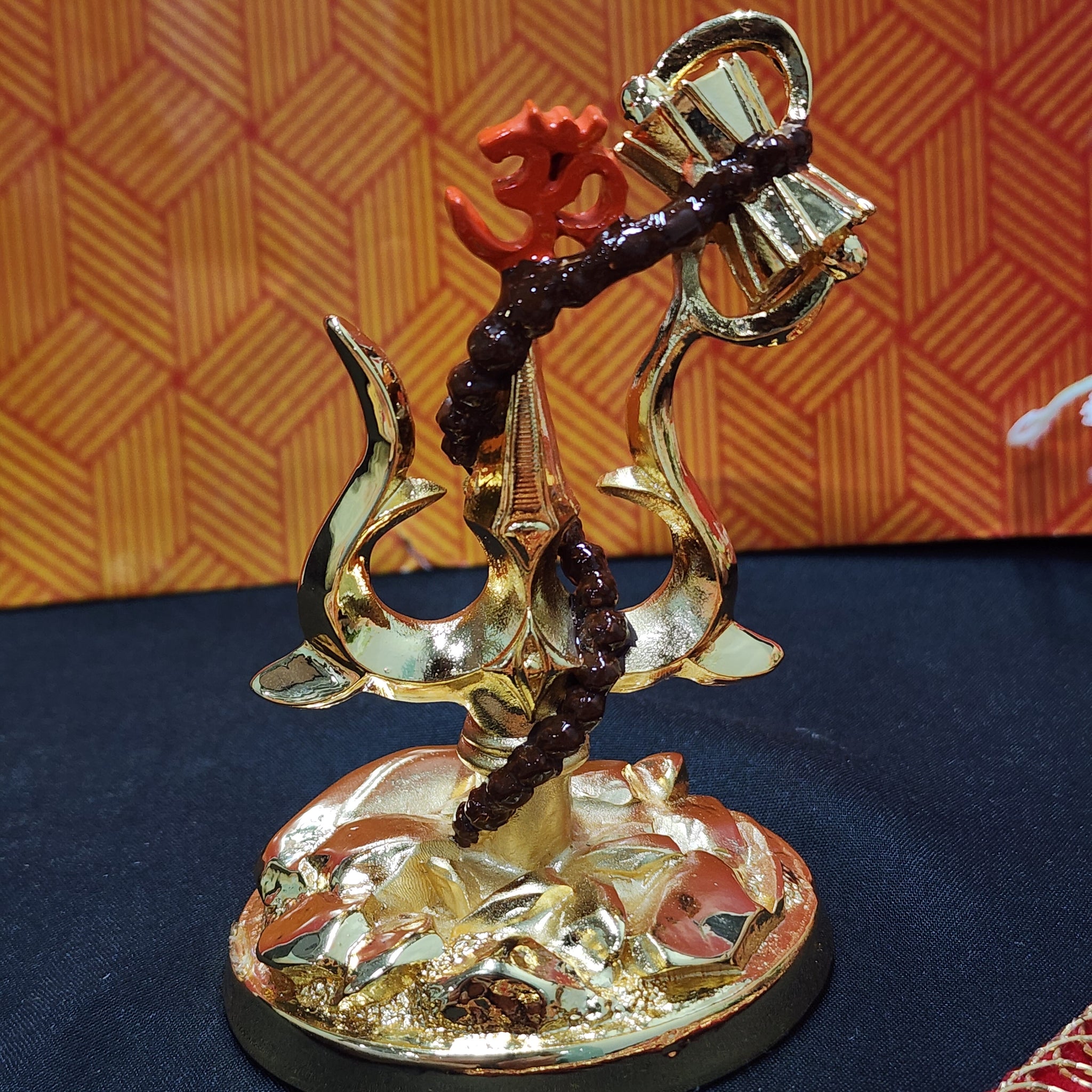 Resin Trishul with Damru for Home Decor and Gifting (Gold)