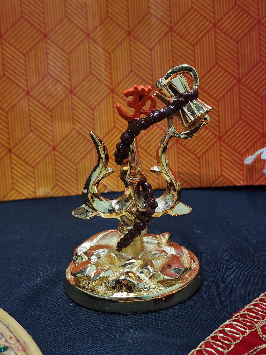 Resin Trishul with Damru for Home Decor and Gifting (Gold)