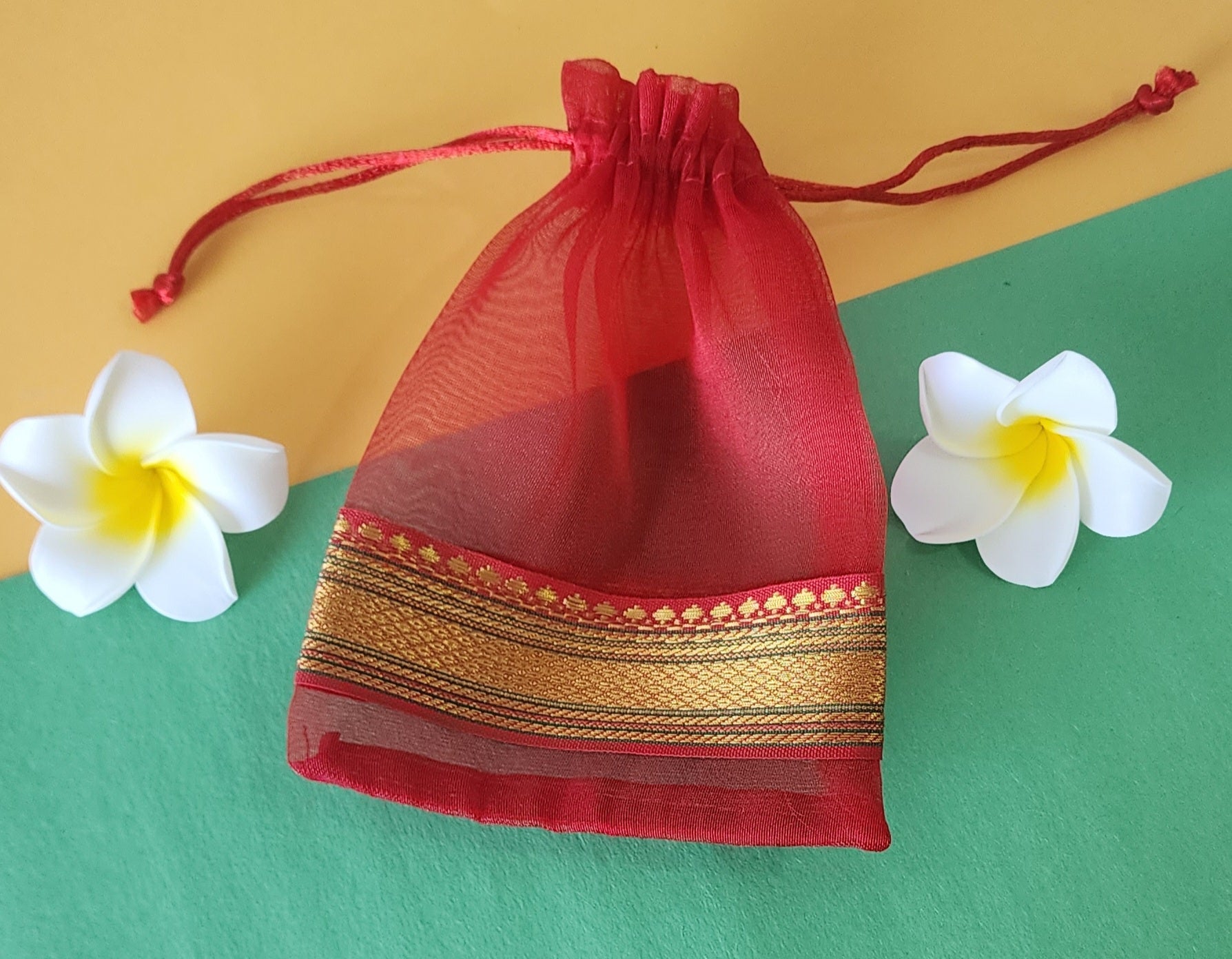 Red design Organza Potli Bags