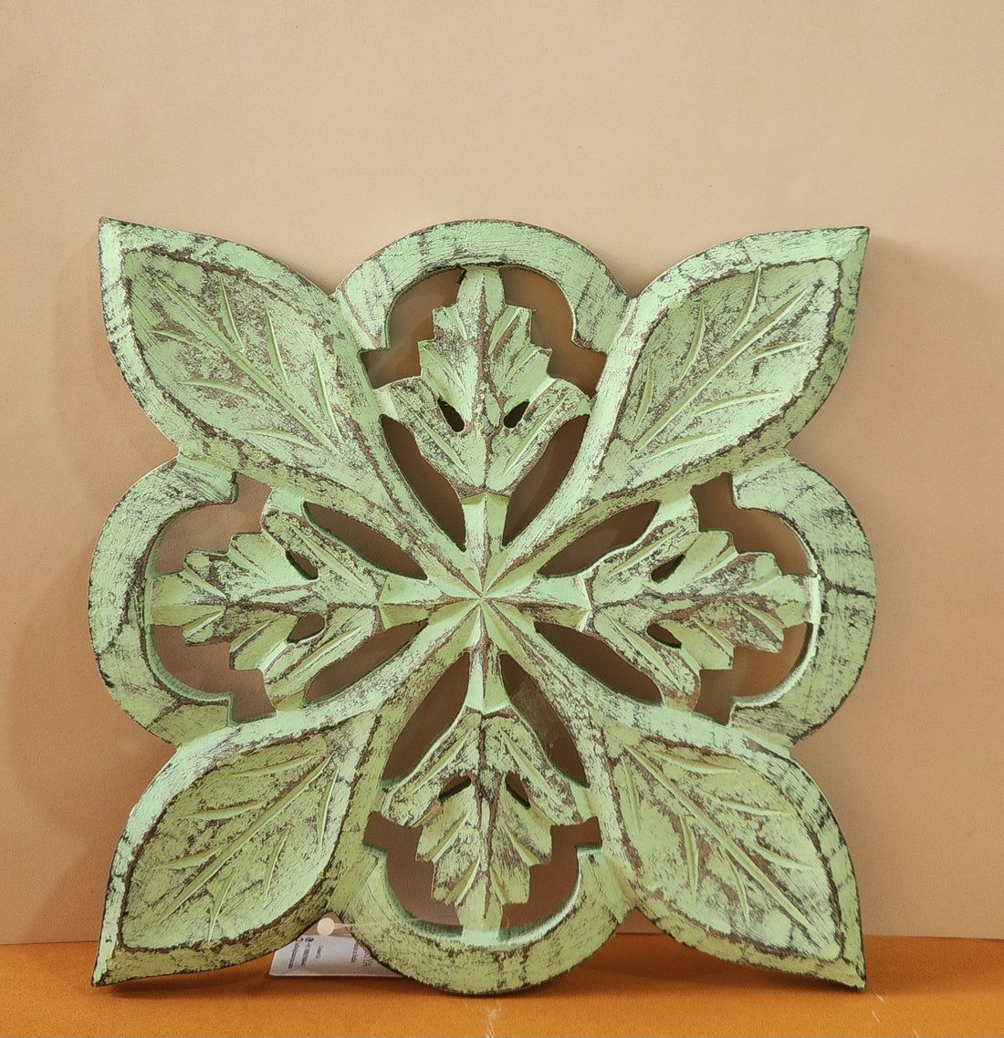 Wooden Carved Trivet in a sleek green finish