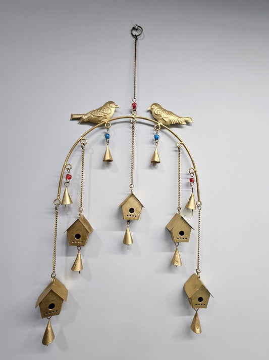 Metal Gold Colour Bird House Bell Hanging