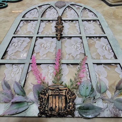 3D Window Wall Art With Net Lace With Flowers, Leaves, and Vintage Sings Wemy Store