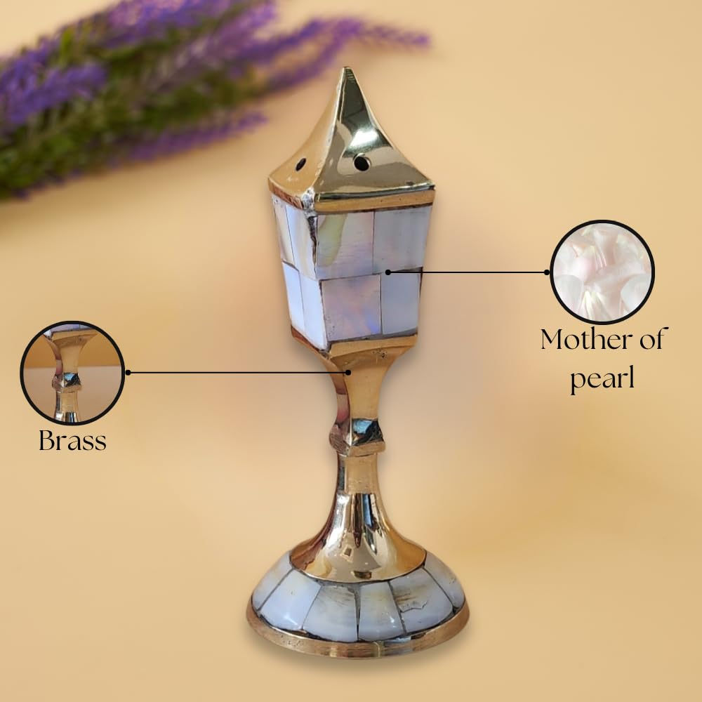 House of Wemy Brass & Mother of Pearl Lamp Post Shape Incense Stick Stand | Incense Sticks Holder - 7.5 cm - 1 Piece