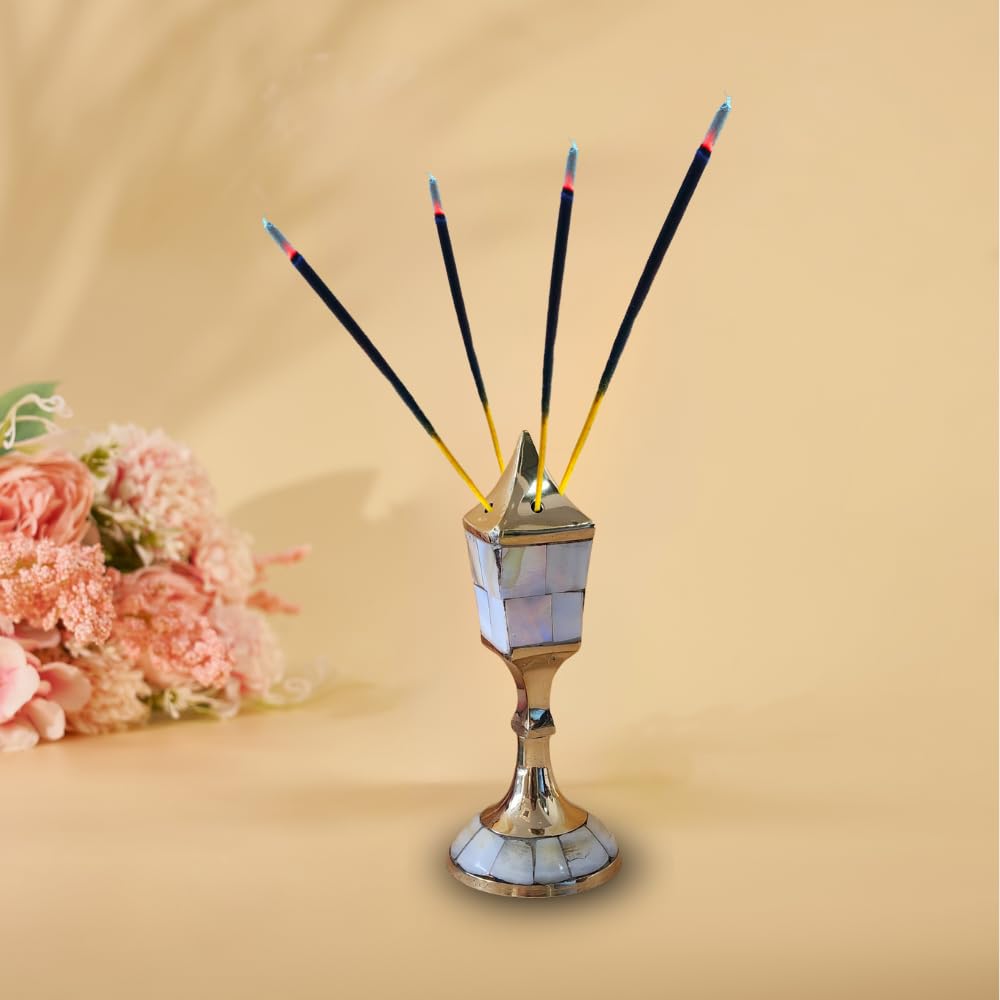 House of Wemy Brass & Mother of Pearl Lamp Post Shape Incense Stick Stand | Incense Sticks Holder - 7.5 cm - 1 Piece