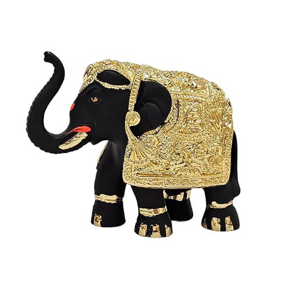 Premium Quality Gold Plated Resin Elephant Show Piece Black- 1 piece (3 Inches)