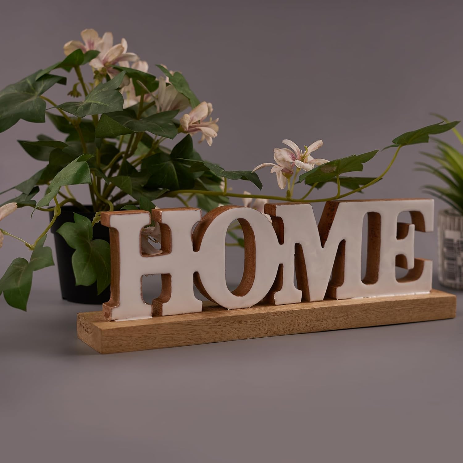 Wooden "Home" Word Sign – Rustic and Charming Décor Accent | Entrance Sign Board for Home (30 x 10 x 5 cm)